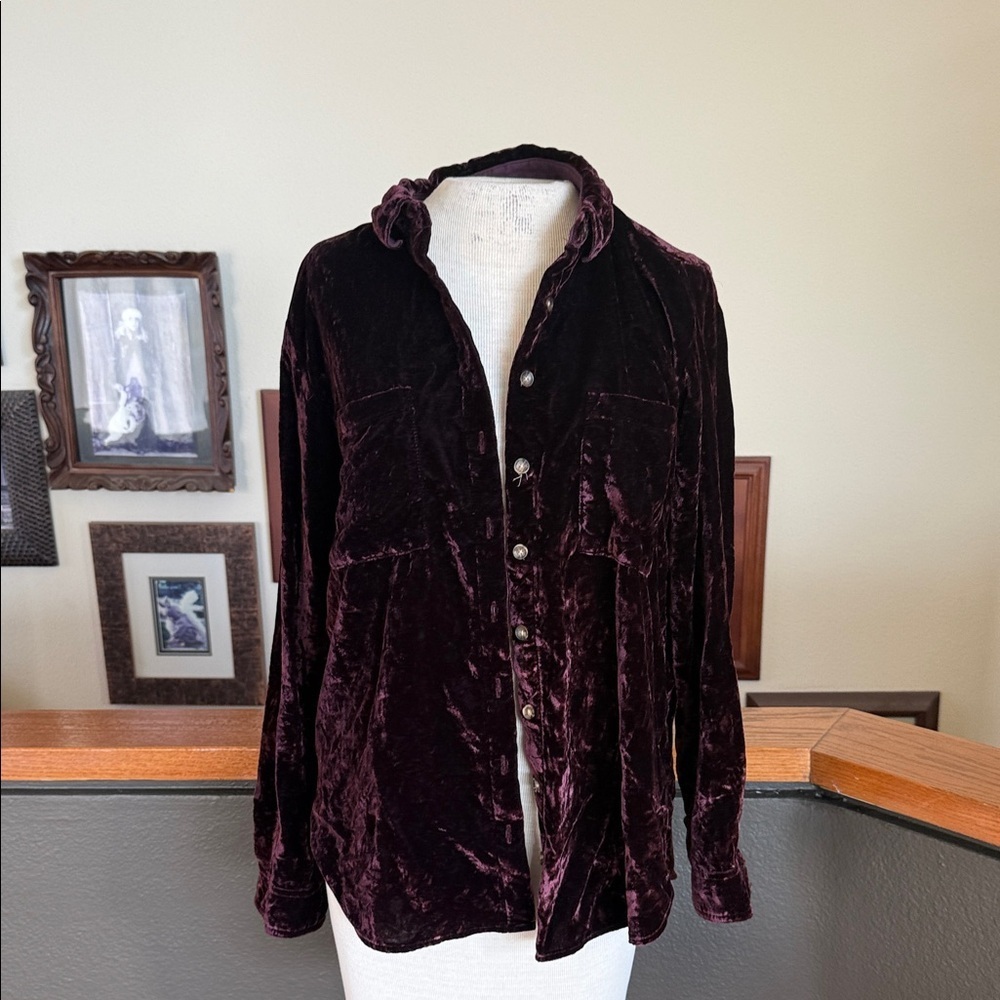 Anthropologie Maeve Crushed Velvet Shirt - Plum